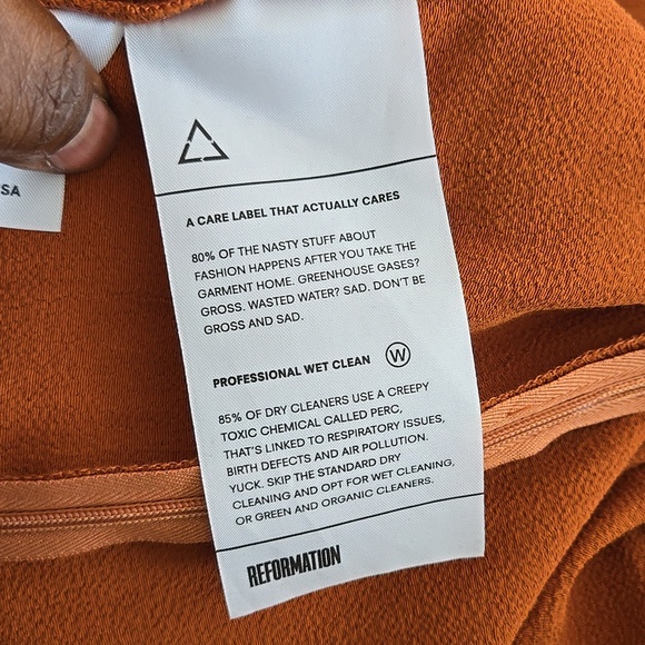 Reformation Women’s Long-Sleeve Tie-Neck A-Line Dress in Rust Size 2 - Picture 10 of 10